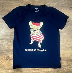 J.Crew Collector Tee womens Navy French Bulldog Graphic Crew Neck Shirt XS